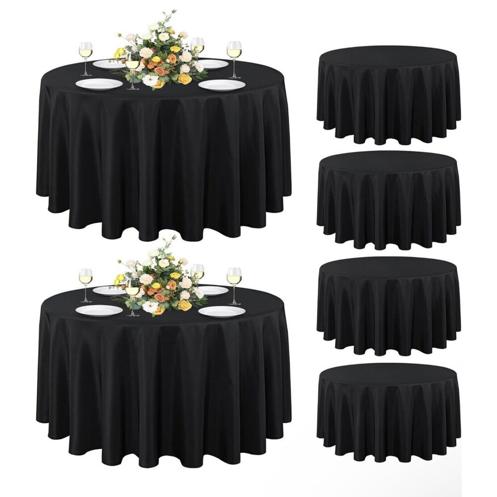7 Round Tablecloths 108 Inch Black Stain & Wrinkle Resistant Party‎